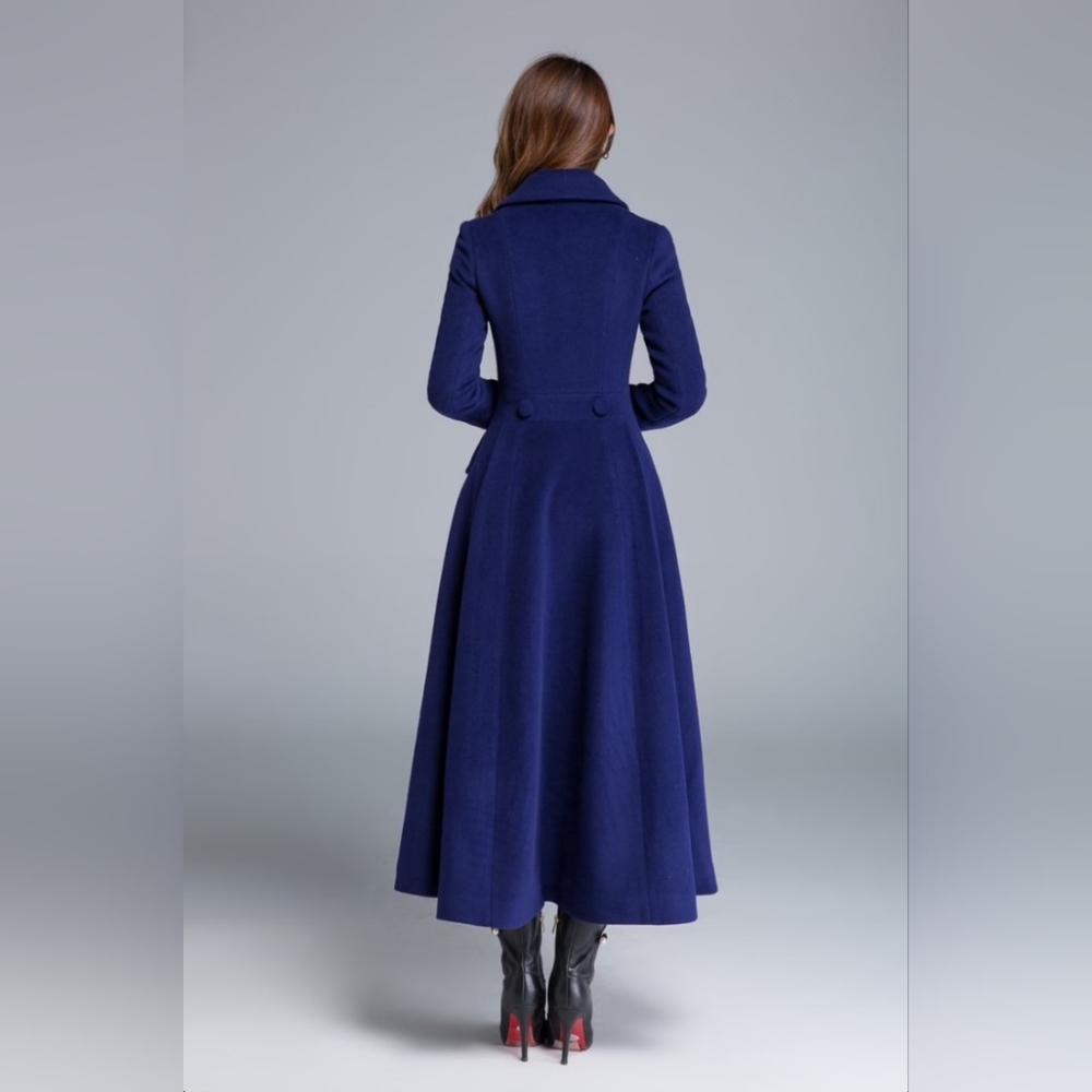 Vintage Inspired Artisan Hand Made Wool Royal Blue Winter Coat - Picture 2 of 2